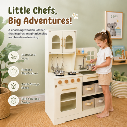 Montessori Wooden Play Kitchen with Storage