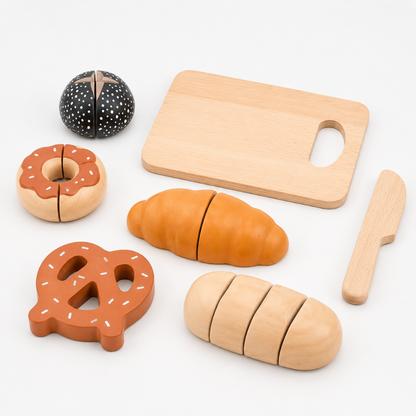 Little Teekie Wooden Bread Cutting Toy Play Set
