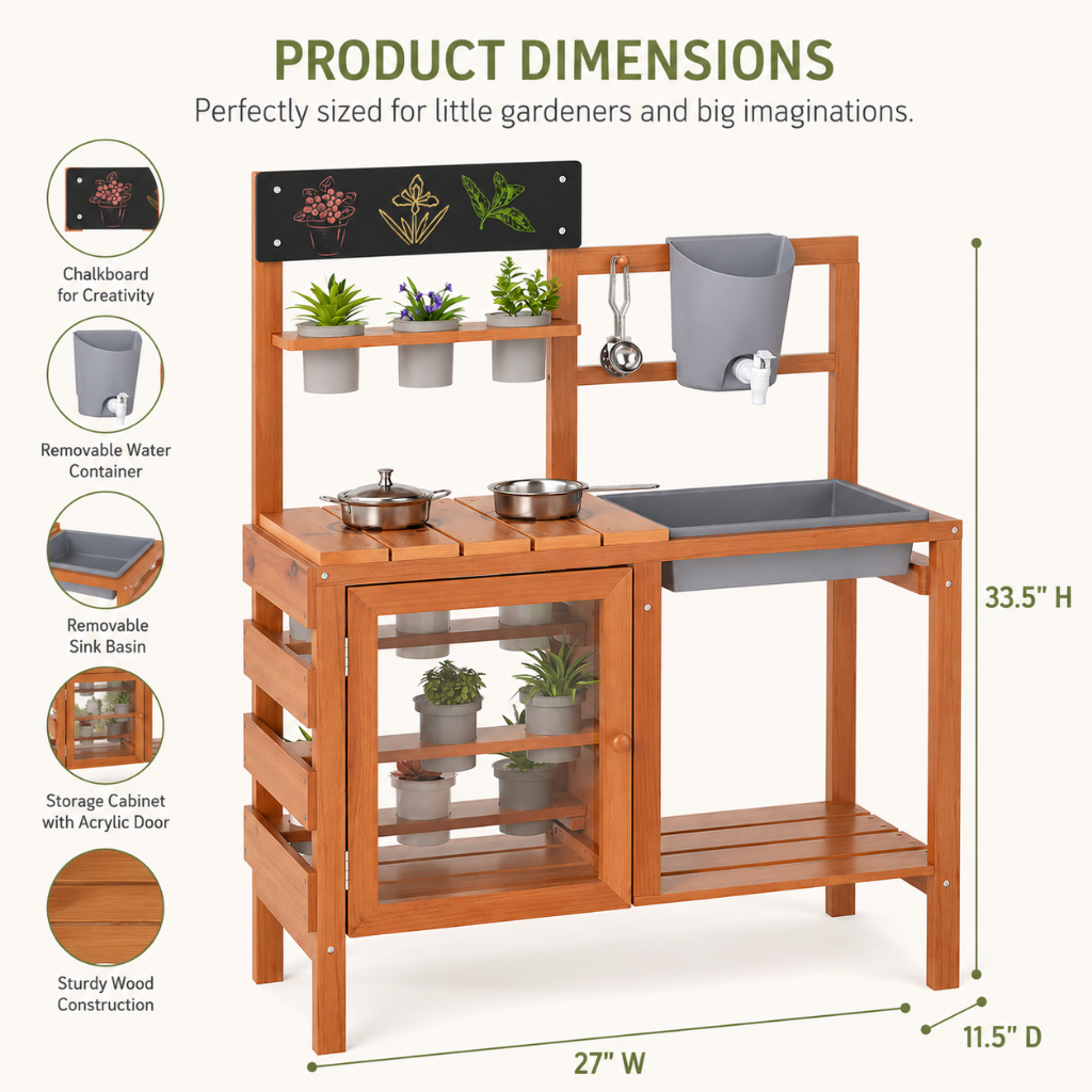 Little Teekies Wooden Mud Kitchen Outdoor Playset for Kids