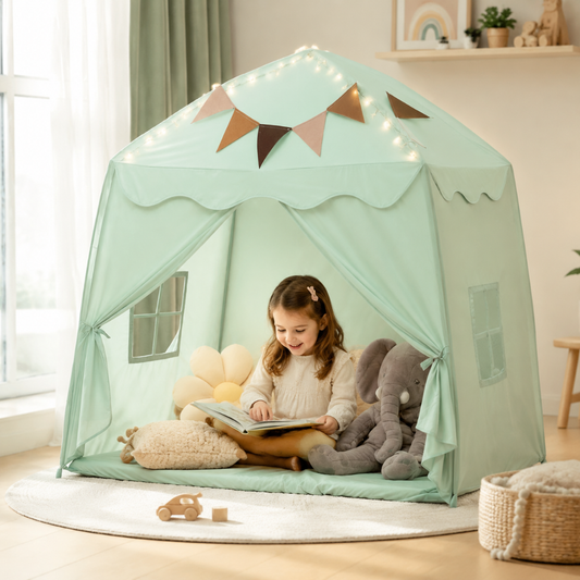 Little Teekie Kids Bed Tent Playhouse with Lights & Flags