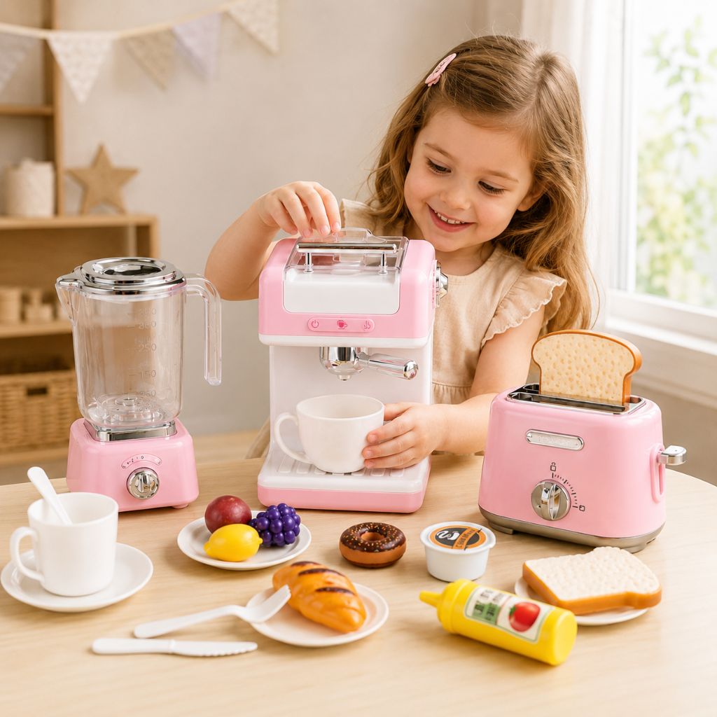 Little Teekie 3-in-1 Kitchen Play Utensils with Coffee Machine, Juicer and Bread Machine