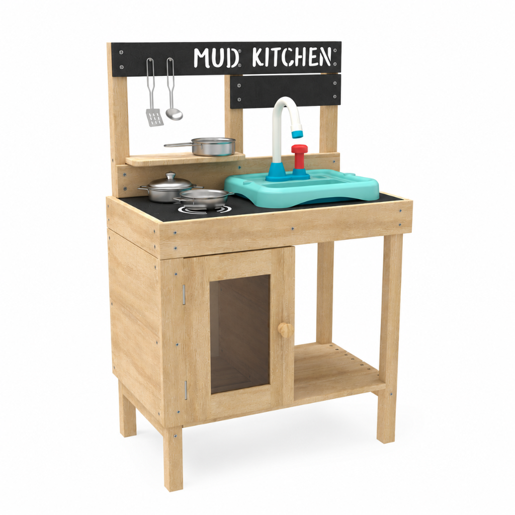 Little Teekie Wooden Mud Play Kitchen with Sink and Chalkboard