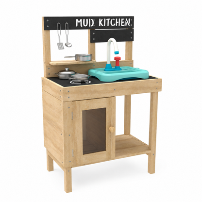 Little Teekie Wooden Mud Play Kitchen with Sink and Chalkboard