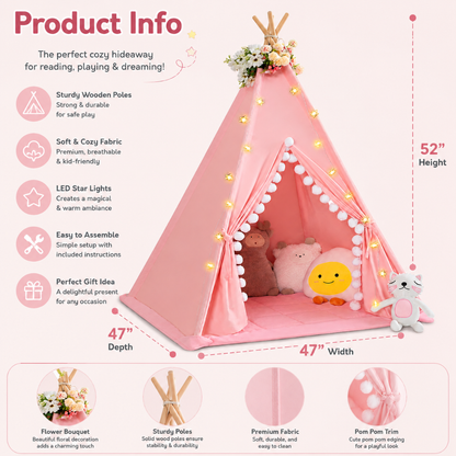 Little Teekies Teepee Play Tent Padded Mat with Pompom for Toddlers