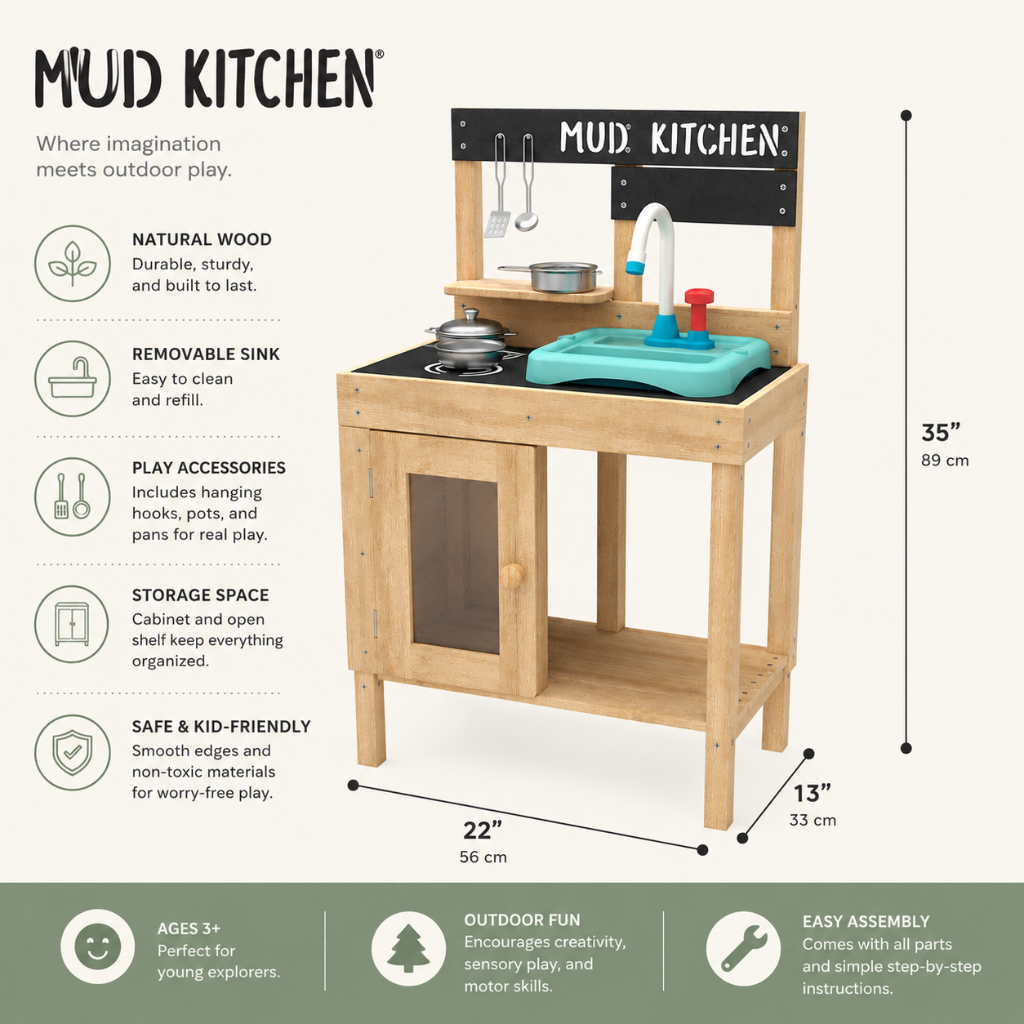 Little Teekie Wooden Mud Play Kitchen with Sink and Chalkboard