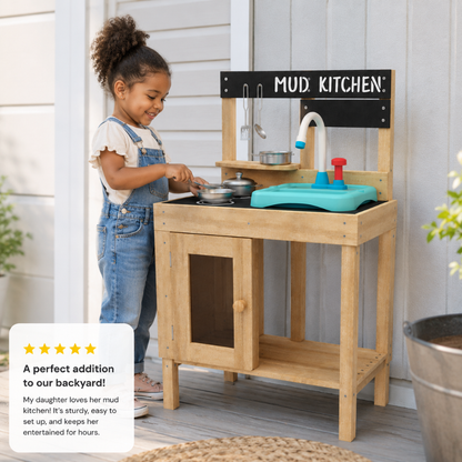 Little Teekie Wooden Mud Play Kitchen with Sink and Chalkboard