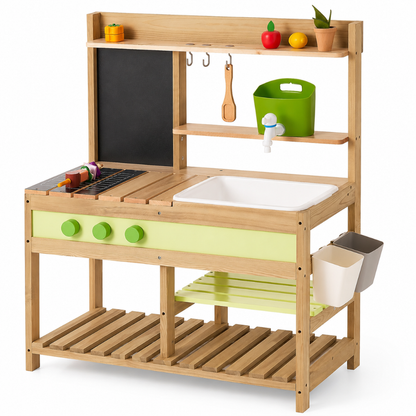 Little Teekie Wooden Mud Kitchen Playset with Sink and Accessories