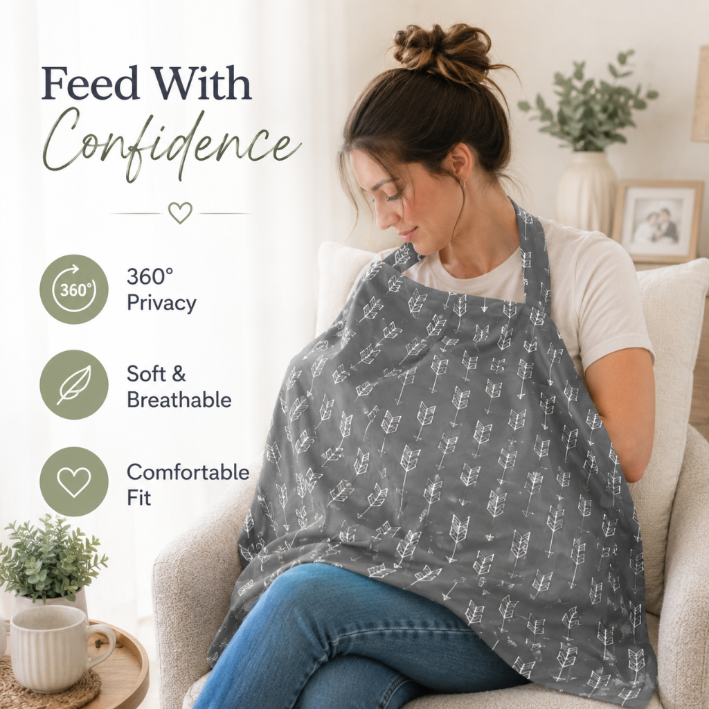 Little Teekie Cotton Nursing Cover with Built-In Burp Cloth