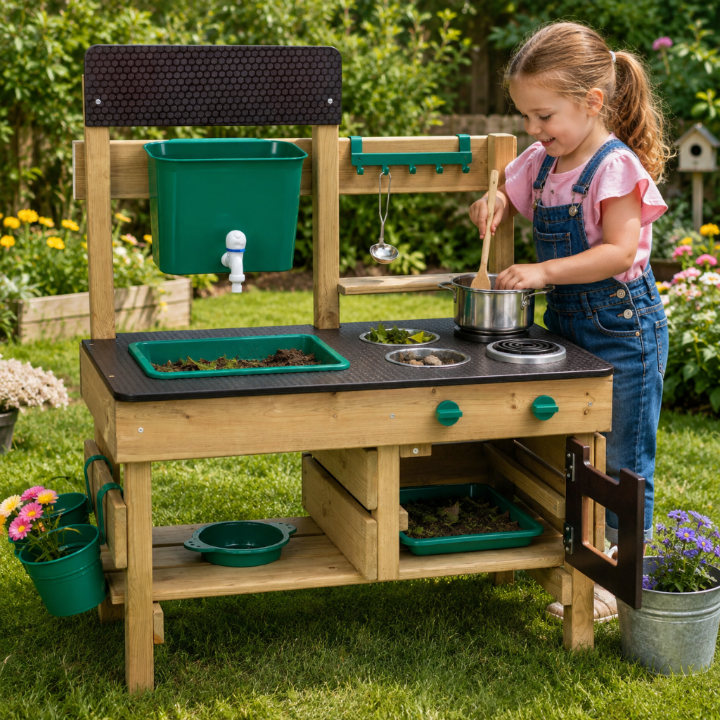 Little Teekie Outdoor Wooden Mud Kitchen Playset with Accessories