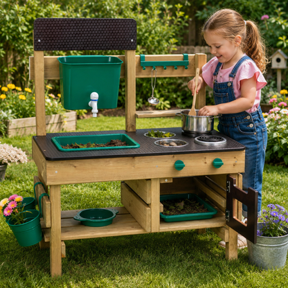Little Teekie Outdoor Wooden Mud Kitchen Playset with Accessories