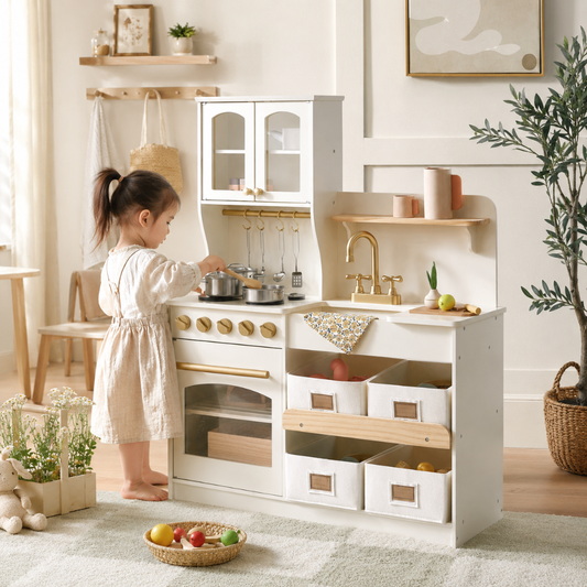 Little Teekie Wooden Play Kitchen with Storage Drawers