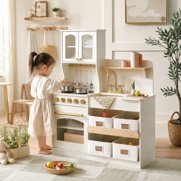 Little Teekie Wooden Play Kitchen with Storage Drawers