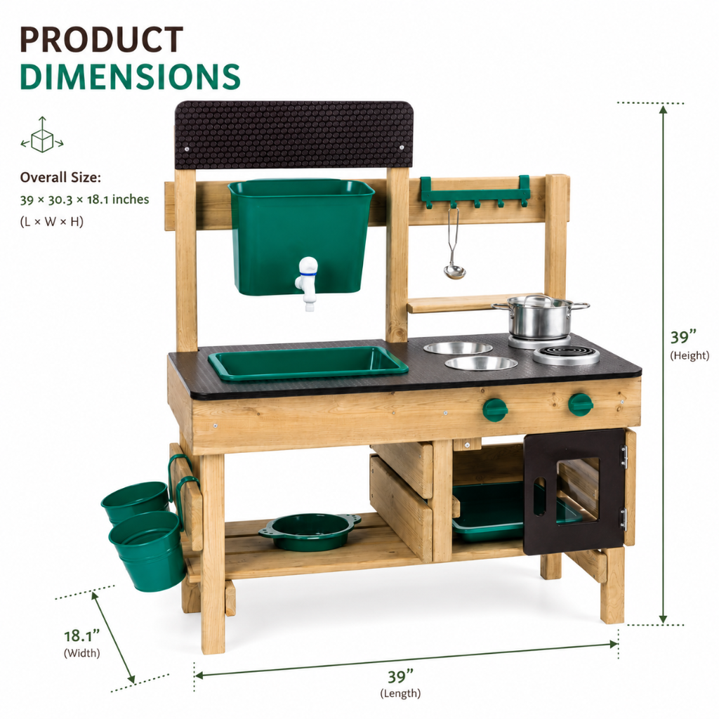 Little Teekie Outdoor Wooden Mud Kitchen Playset with Accessories