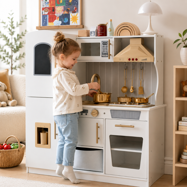 Little Teekie Wooden Play Kitchen & Fridge Set with Storage