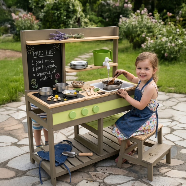 Little Teekie Wooden Kids Outdoor Mud Kitchen Play Set