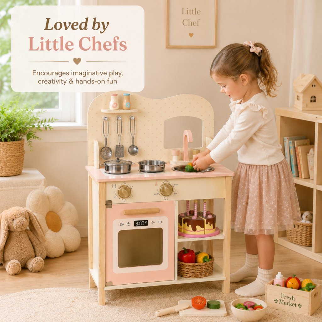 Little Teekie Wooden Play Kitchen Set with Sink and Oven