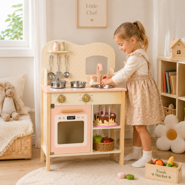 Little Teekie Wooden Play Kitchen Set with Sink and Oven