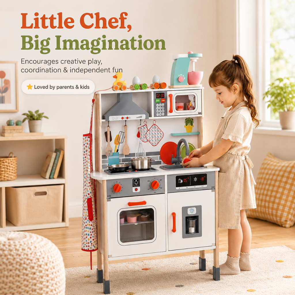 Little Teekie Wooden Play Kitchen Set with Realistic Features
