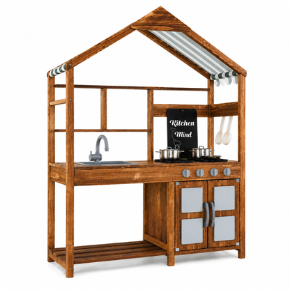 Little Teekie Wooden Outdoor Mud Kitchen Playset with Canopy & Storage