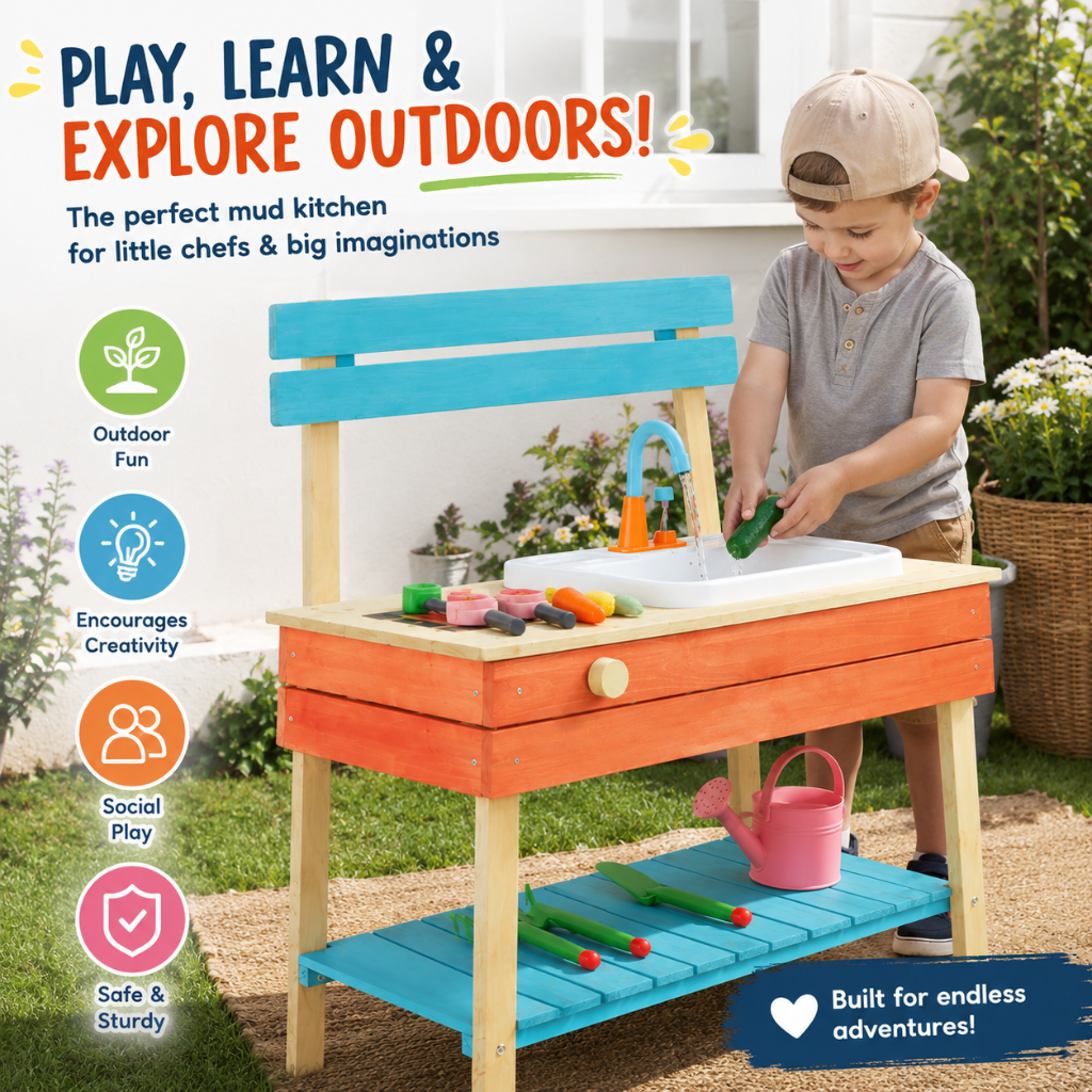 Little Teekie Wooden Outdoor Mud Kitchen Play Table