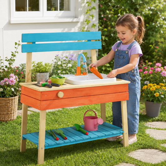 Little Teekie Wooden Outdoor Mud Kitchen Play Table