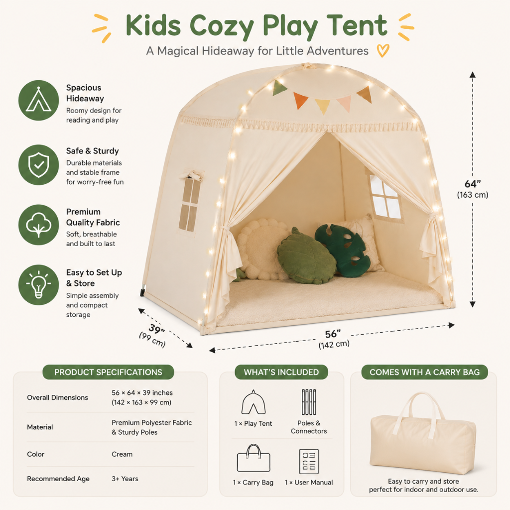 Little Teekie Teepee Tent for Kids with Star Lights and Flags