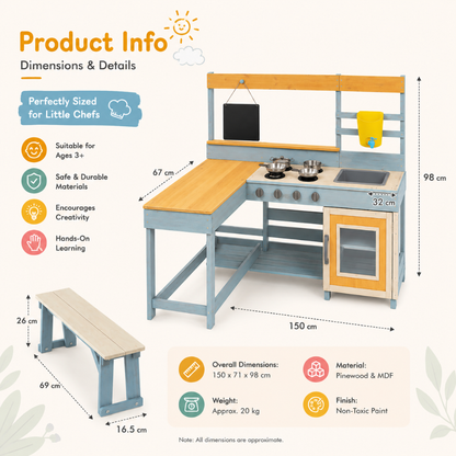 Little Teekie 2-in-1 Wooden Mud Kitchen Play Set with Dining Table
