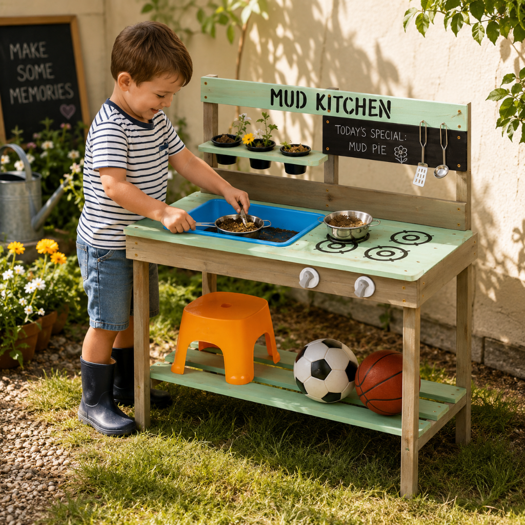 Little Teekie Wooden Mud Kitchen Play Set with Sink & Stove