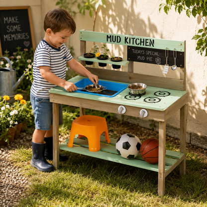 Little Teekie Wooden Mud Kitchen Play Set with Sink & Stove