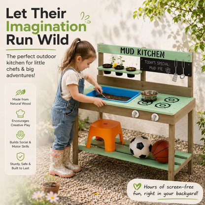 Little Teekie Wooden Mud Kitchen Play Set with Sink & Stove