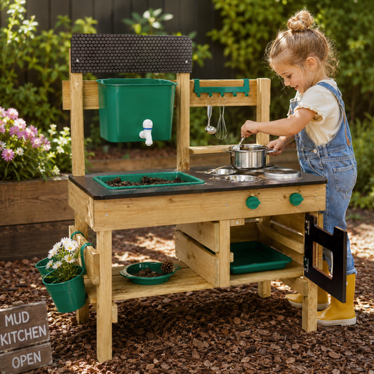 Little Teekie Wooden Outdoor Mud Kitchen Play Set with Sink