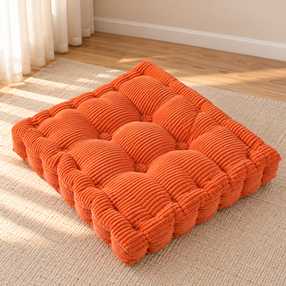 Little Teekie Corduroy Tufted Floor Cushion | Kids Floor Pillow 60cm, Filled – Orange