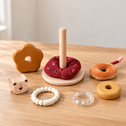 Little Teekie Personalised Lion Stacker Toy | Wooden Stacking Rings with Engraved Name