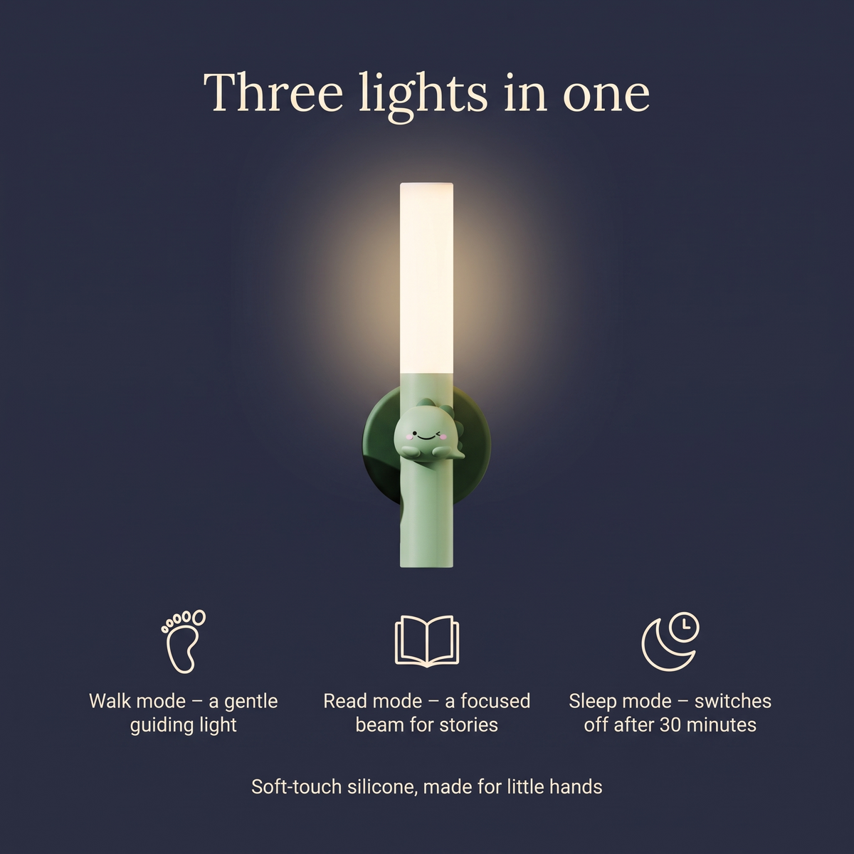 Night light modes: walk, read and sleep with 30 minute timer