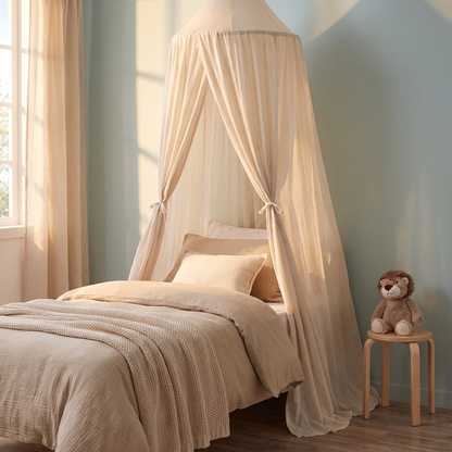 Kids canopy draped over a single bed