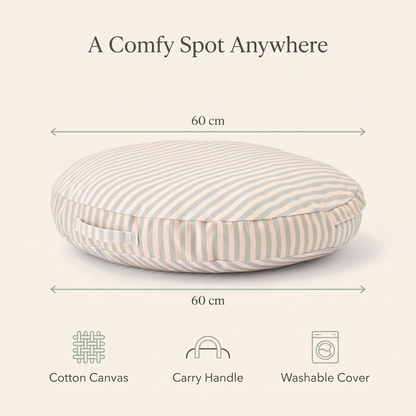 Kids floor cushion benefits: 60 cm, cotton canvas, carry handle, washable cover
