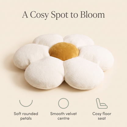 Flower floor cushion benefits: soft rounded petals, smooth velvet centre, cosy floor seat