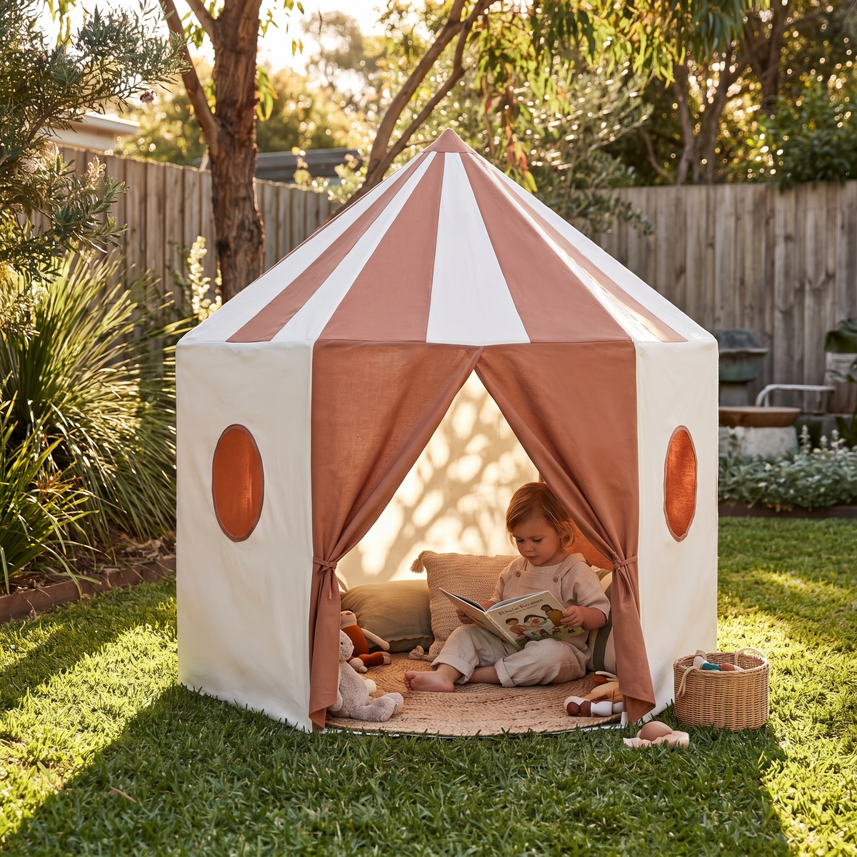 Pavilion play tent set up outdoors on the lawn