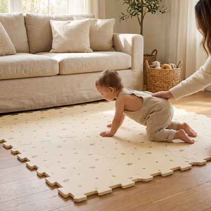 Foam play mat in a family living room