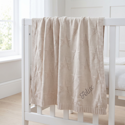 Personalised oatmeal star jacquard cotton baby blanket with name
