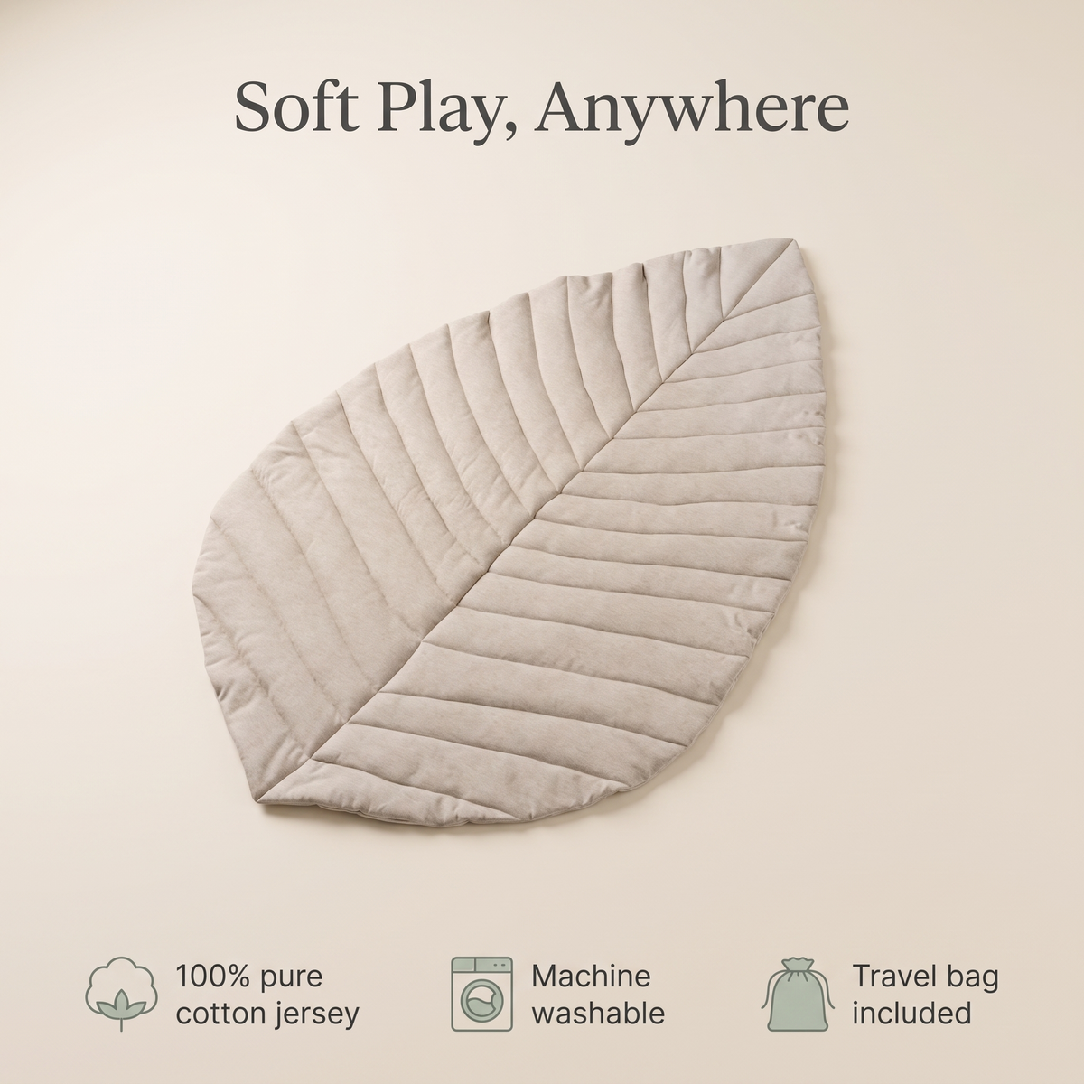 Oat leaf cotton play mat styled in a neutral nursery