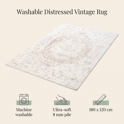 Cream and beige washable rug in a bright child's bedroom