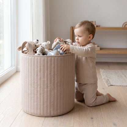 Cloud storage basket styled in a soft neutral nursery