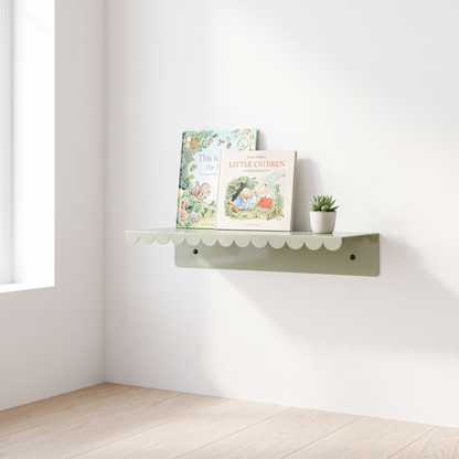 Little Teekie green tea lacquered steel small wall shelf in a nursery