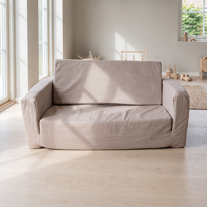 Cloud kids play couch set up as a sofa in a bright playroom