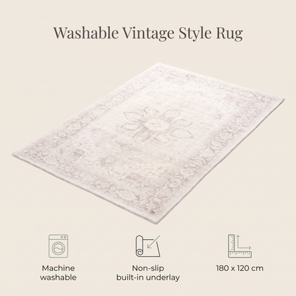 Grey and cream washable rug in a bright child's bedroom