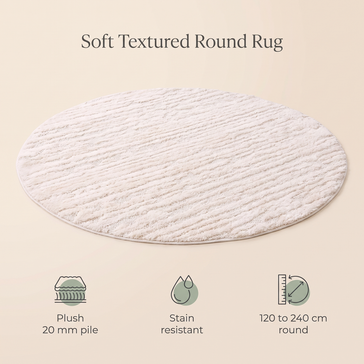 Ivory cream round rug in a bright child's bedroom