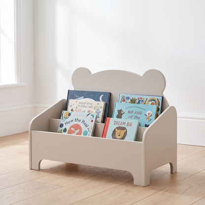 Little Teekie pebble bear book storage unit with picture books in a nursery
