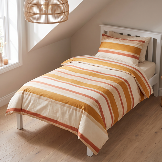 Little Teekie Organic Cotton Kids Quilt Cover | Single 140x210cm – Sun-Soaked Stripe – lifestyle hero