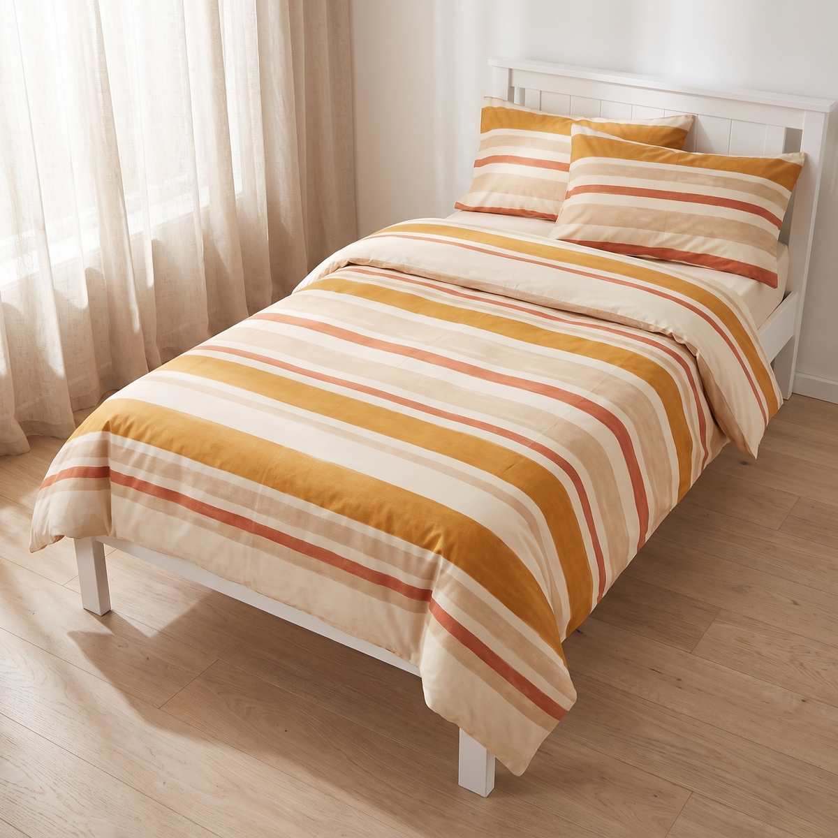 Little Teekie Organic Cotton Kids Quilt Cover | King Single/Double 180x210cm – Sun-Soaked Stripe – lifestyle hero